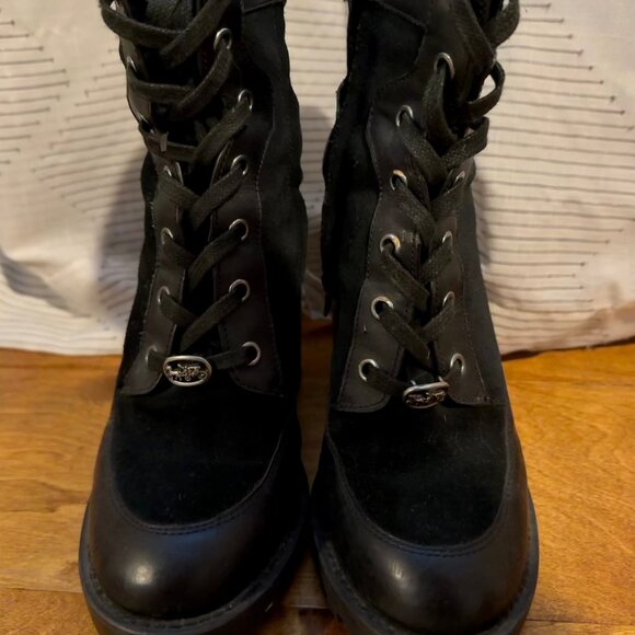 Coach Hedy Suede & Leather Lace-Up Booties | Black | Size 7 - Picture 2 of 7